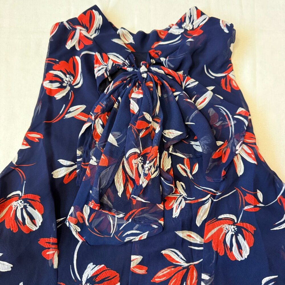 Signature by Robbie Bee Navy Red Floral Halter Dress Size 6 Summer - Picture 5 of 10